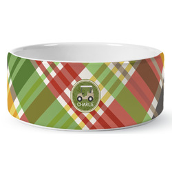 Golfer's Plaid Ceramic Dog Bowl - Large (Personalized)