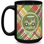 Golfer's Plaid 15 Oz Coffee Mug - Black (Personalized)