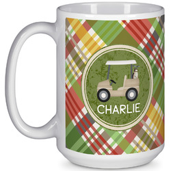Golfer's Plaid 15 Oz Coffee Mug - White (Personalized)