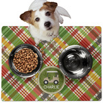 Golfer's Plaid Dog Food Mat - Medium w/ Name or Text