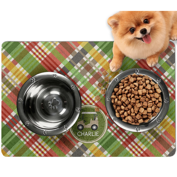 Custom Golfer's Plaid Dog Food Mat - Small w/ Name or Text