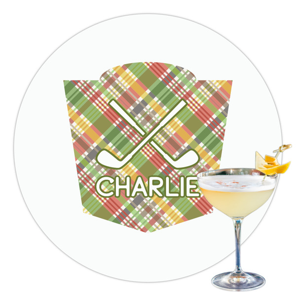 Custom Golfer's Plaid Printed Drink Topper - 3.5" (Personalized)