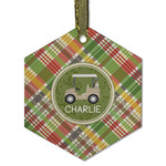 Golfer's Plaid Flat Glass Ornament - Hexagon w/ Name or Text