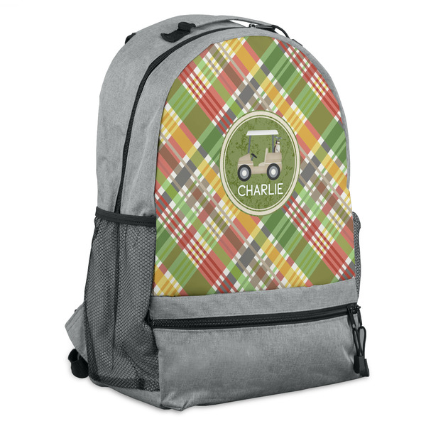 Custom Golfer's Plaid Backpack - Grey (Personalized)