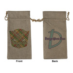 Golfer's Plaid Large Burlap Gift Bag - Front & Back (Personalized)