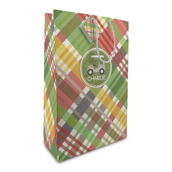 Custom Golfer's Plaid Large Gift Bag (Personalized)