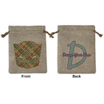 Golfer's Plaid Medium Burlap Gift Bag - Front & Back (Personalized)