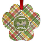 Golfer's Plaid Metal Paw Ornament - Double Sided w/ Name or Text