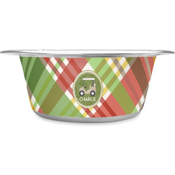 Golfer's Plaid Stainless Steel Dog Bowl - Medium (Personalized)