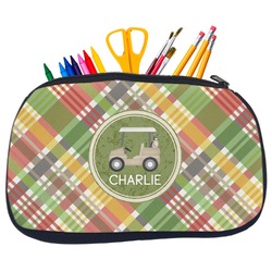 Golfer's Plaid Neoprene Pencil Case - Medium w/ Name or Text