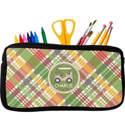 Golfer's Plaid Neoprene Pencil Case - Small w/ Name or Text