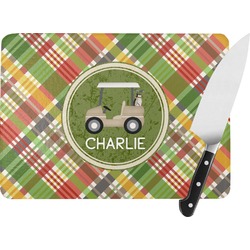 Golfer's Plaid Rectangular Glass Cutting Board (Personalized)