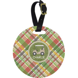 Golfer's Plaid Plastic Luggage Tag - Round (Personalized)