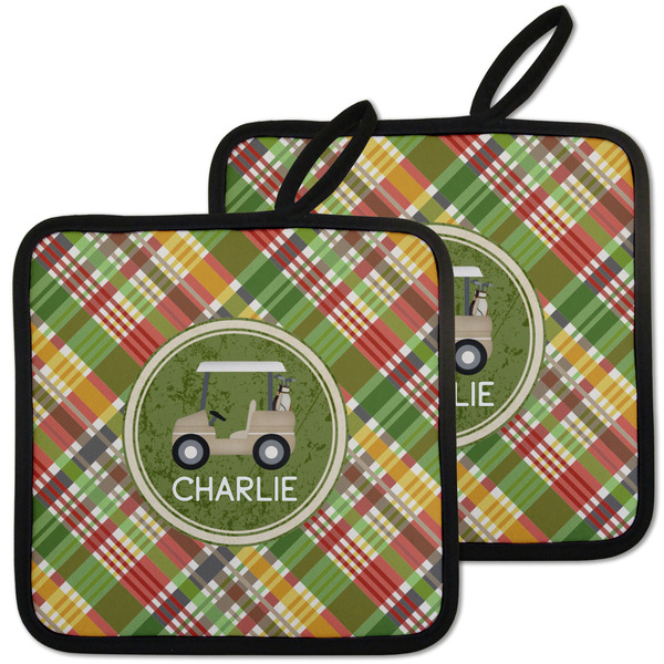 Custom Golfer's Plaid Pot Holders - Set of 2 w/ Name or Text