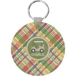 Golfer's Plaid Round Plastic Keychain (Personalized)