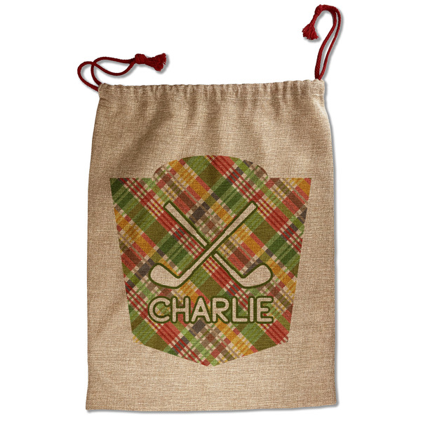 Custom Golfer's Plaid Santa Sack - Front (Personalized)