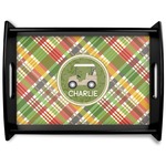 Golfer's Plaid Black Wooden Tray - Large (Personalized)