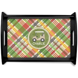 Golfer's Plaid Black Wooden Tray - Small (Personalized)