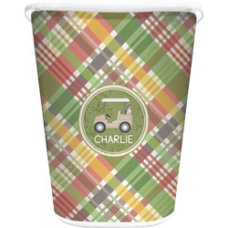 Golfer's Plaid Waste Basket - Double Sided (White) (Personalized)