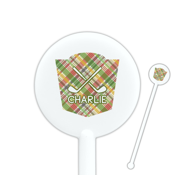 Custom Golfer's Plaid 5.5" Round Plastic Stir Sticks - White - Single Sided (Personalized)