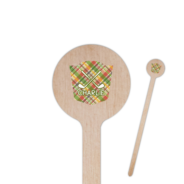 Custom Golfer's Plaid 7.5" Round Wooden Stir Sticks - Double Sided (Personalized)