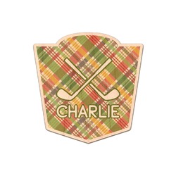 Golfer's Plaid Genuine Maple or Cherry Wood Sticker (Personalized)