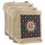 Knitted Argyle & Skulls Reusable Cotton Grocery Bags - Set of 3 (Personalized)