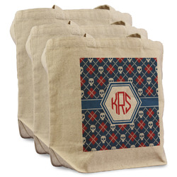 Knitted Argyle & Skulls Reusable Cotton Grocery Bags - Set of 3 (Personalized)
