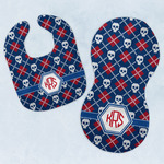 Knitted Argyle & Skulls Baby Bib & Burp Set w/ Monogram