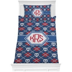 Knitted Argyle & Skulls Comforter Set - Twin (Personalized)