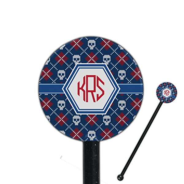 Custom Knitted Argyle & Skulls 5.5" Round Plastic Stir Sticks - Black - Double Sided (Personalized)