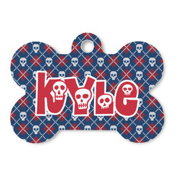 Knitted Argyle & Skulls Bone Shaped Dog ID Tag - Large (Personalized)
