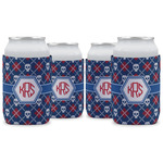 Knitted Argyle & Skulls Can Cooler (12 oz) - Set of 4 w/ Monogram