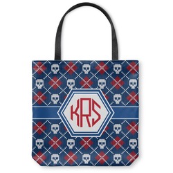 Knitted Argyle & Skulls Canvas Tote Bag - Medium - 16"x16" (Personalized)