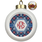 Knitted Argyle & Skulls Ceramic Ball Ornaments - Poinsettia Garland (Personalized)