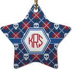 Knitted Argyle & Skulls Star Ceramic Ornament w/ Monogram