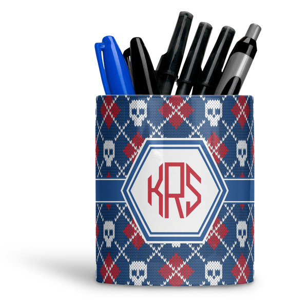 Custom Knitted Argyle & Skulls Ceramic Pen Holder