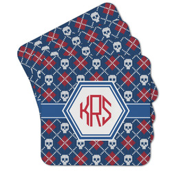 Knitted Argyle & Skulls Cork Coaster - Set of 4 w/ Monogram