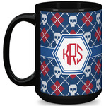 Knitted Argyle & Skulls 15 Oz Coffee Mug - Black (Personalized)