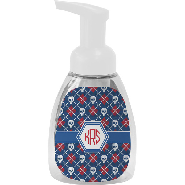 Custom Knitted Argyle & Skulls Foam Soap Bottle - White (Personalized)