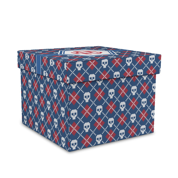 Custom Knitted Argyle & Skulls Gift Box with Lid - Canvas Wrapped - Medium (Personalized)