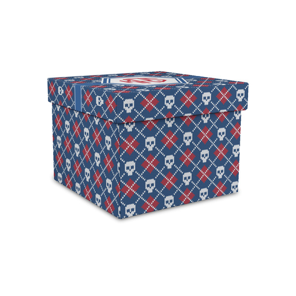 Custom Knitted Argyle & Skulls Gift Box with Lid - Canvas Wrapped - Small (Personalized)