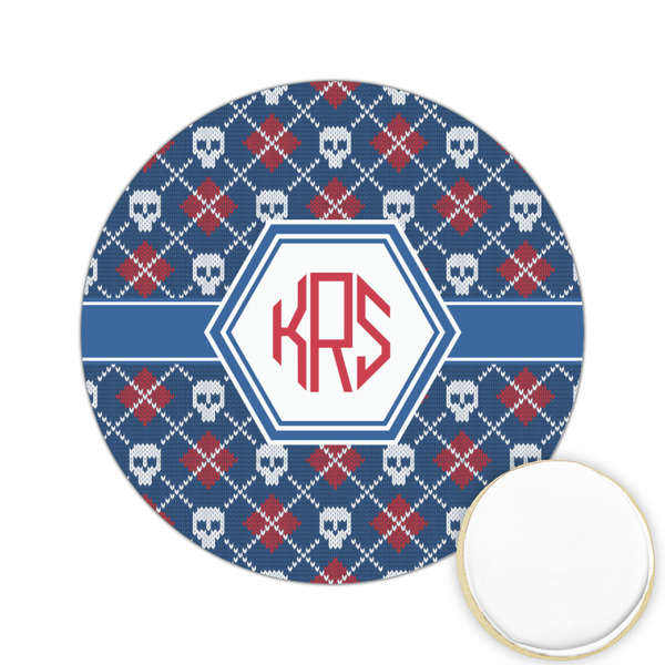 Custom Knitted Argyle & Skulls Printed Cookie Topper - 2.15" (Personalized)