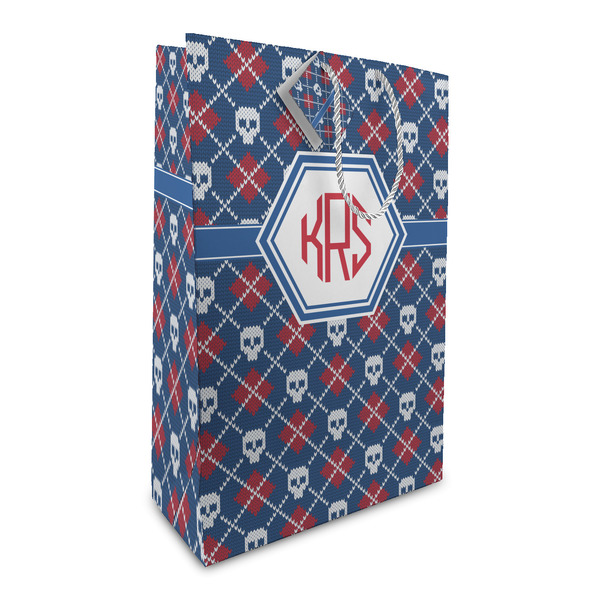 Custom Knitted Argyle & Skulls Large Gift Bag (Personalized)