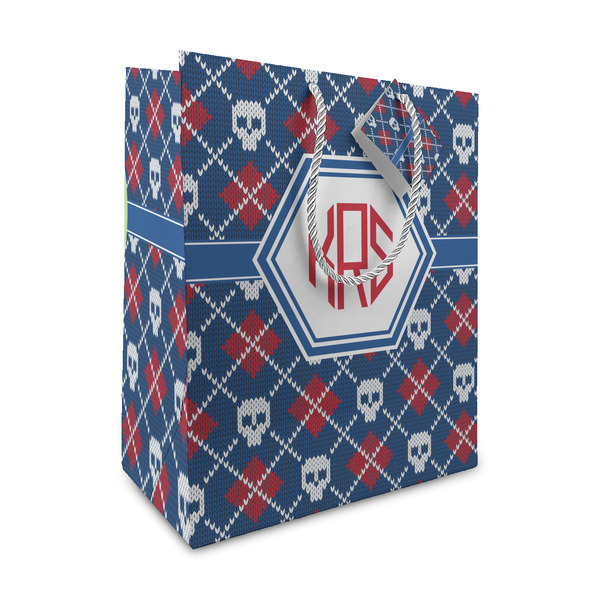 Custom Knitted Argyle & Skulls Medium Gift Bag (Personalized)