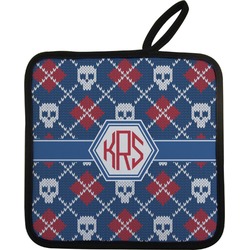 Knitted Argyle & Skulls Pot Holder w/ Monogram