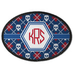 Knitted Argyle & Skulls Iron On Oval Patch w/ Monogram