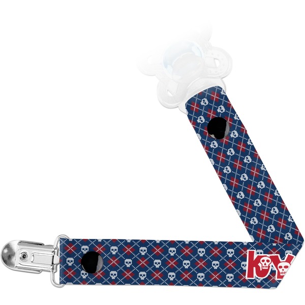 Custom Knitted Argyle & Skulls Pacifier Clip (Personalized)
