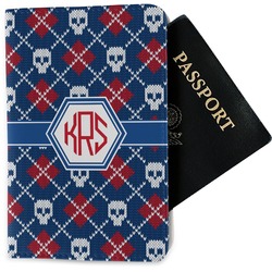 Knitted Argyle & Skulls Passport Holder - Fabric (Personalized)