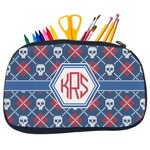 Knitted Argyle & Skulls Neoprene Pencil Case - Medium w/ Monogram